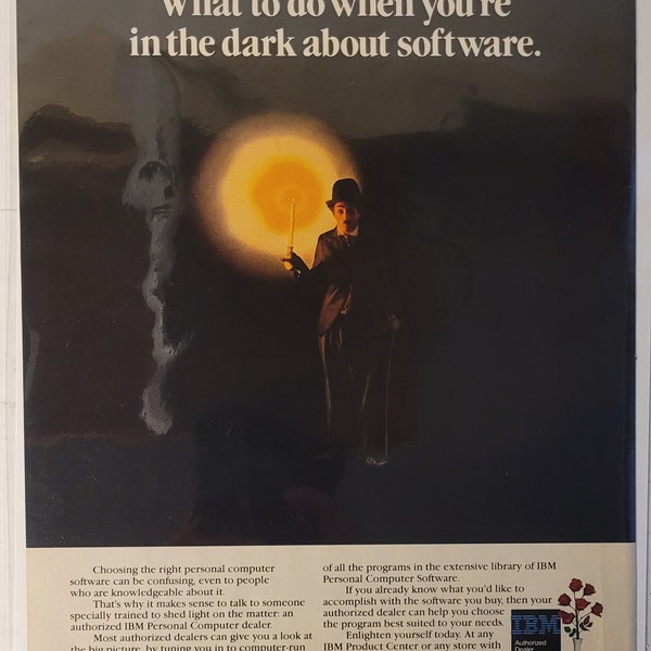 Vintage 1980s IBM Charlie Chaplin Magazine Advertisement