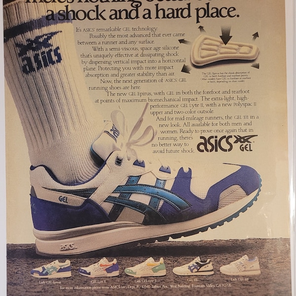 Anuncio de la revista ASICS Gel de gran formato de 1988