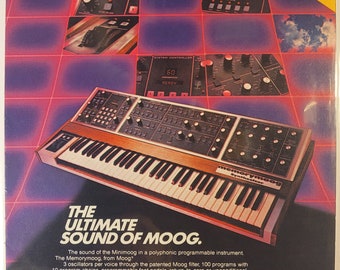 Vintage 1980s MOOG MemoryMoog Synthesizer Magazine Advertisement