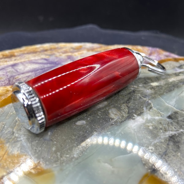 Keychain pill holder Ruby Red barrel