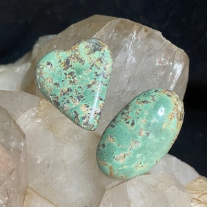 Two Green Turquoise Cabochons Sold Together, 100% Natural Turquoise, Rounded Tops, Flat Backs, Jewelry Making Stones, Handcrafted in USA
