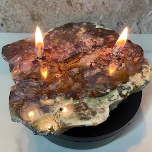 Polished Purple Cow slab oil lamp