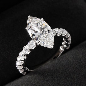 Anillo de compromiso de diamantes marquesa cultivados en laboratorio de 4 quilates: solitario de oro de 18 quilates con certificación IGI