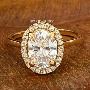 Halo ovale verlovingsring, ovale diamanten ring, solitaire ovale trouwring, Lab Grown ovale diamantring, Halo diamanten ring
