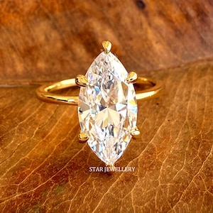 Anillo de compromiso con diamantes de laboratorio de 3 ct E VVS con talla marquesa