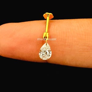 14K Gold Pear Lab Diamond Stud: Floating Drop Piercing