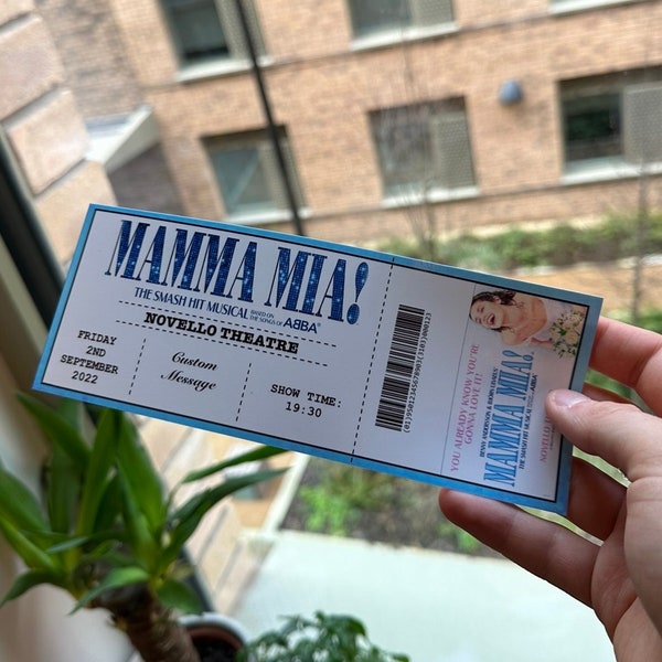 Mamma Mia the Musical Custom Theatre Ticket Fake | Ticket | Surprise | Surprise Theatre Ticket | Ticket Show | Personalised | Musical