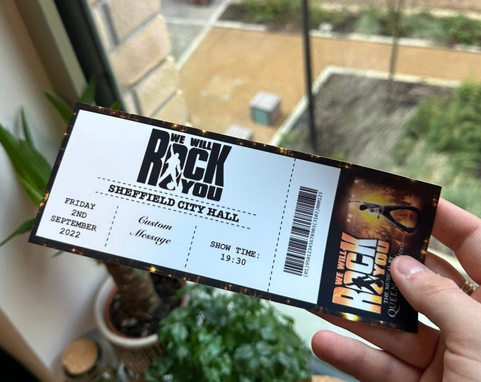 We Will Rock You Custom Theatre Ticket Fake | Surprise Theatre Ticket | Ticket Show | Birthday  | Personalised | Musical Ticket