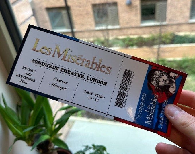 Custom Les Miserables Theatre Tickets Fake | Surprise Theatre Ticket | Ticket Show | Birthday  | Personalised | Musical Ticket