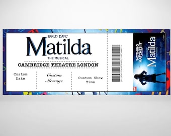 Matilda the Musical Custom Theatre Fake | Ticket Surprise Theatre Ticket | Ticket Show | Birthday  | Personalised | Musical Ticket