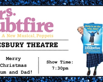 Mrs Doubtfire Musical Custom Theater Fake | Ticket Surprise Theater Ticket | Ticket Show | Geburtstag | Personalisiert | Musikalisches Ticket