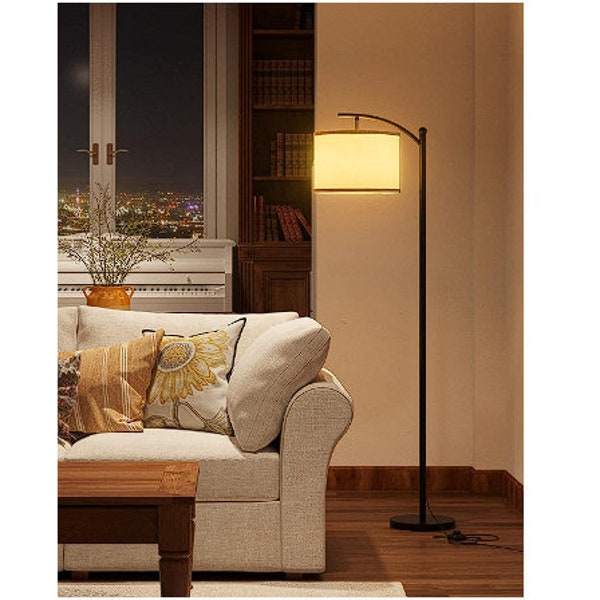 Floor Lamp for Living Room with 3 Color Temperatures, Standing lamp with Linen lampshade for Bedroom, Office Lamps with 9W LED Bulb Included