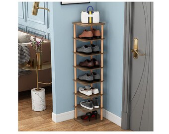 Shoe Rack Narrow Organizer, Stylish Wooden Shoe Storage Stand, Space Saving Shelf Tower, Free Standing for Entryway