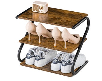 Shoe Rack, Z-Frame Wooden Shoe Shelf with Durable Metal Shelves for Hallway, Living Room, Closet, Bedroom
