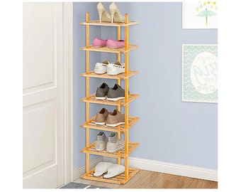 Shoe Rack for Closet Shoes Organizer Free Standing Shelf Entryway and Closet Hallway, Small Space Stackable Bamboo Multifunctional Racks