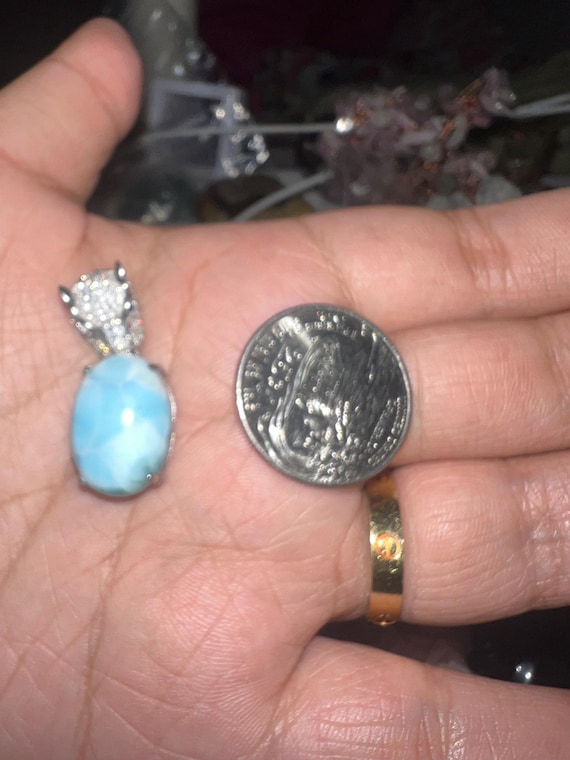 Larimar pendant 925 silver with panther head design