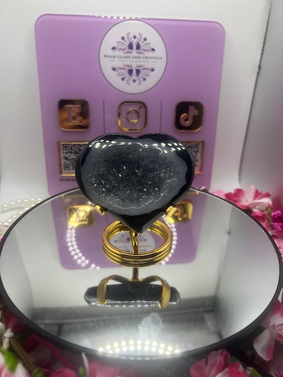 black agate druzy heart
