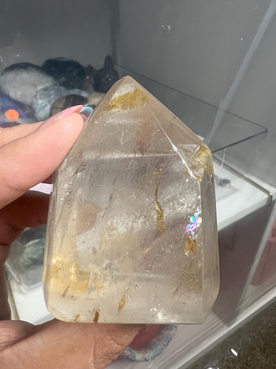 clear quartz with golden healer some imperfections full of rainbows