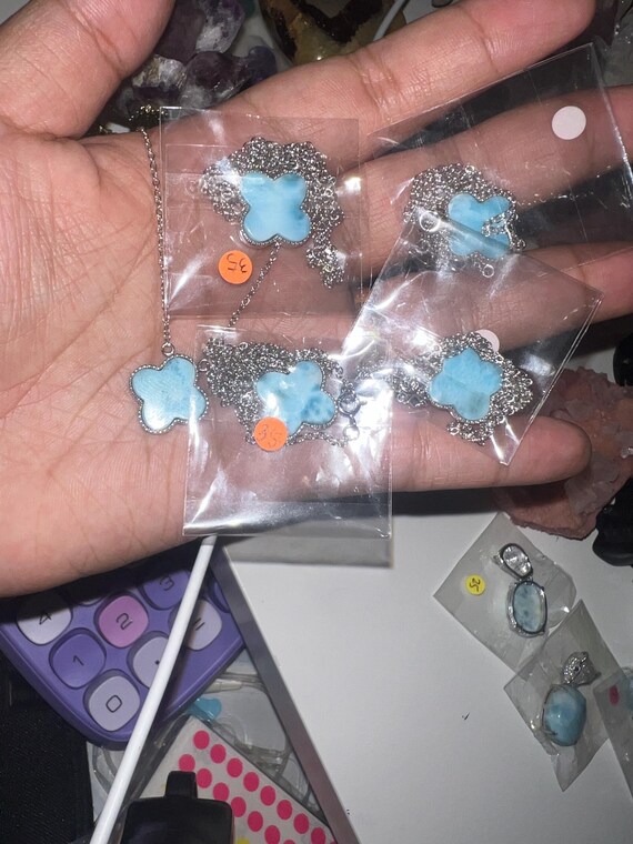 Larimar clover necklace 925 silver