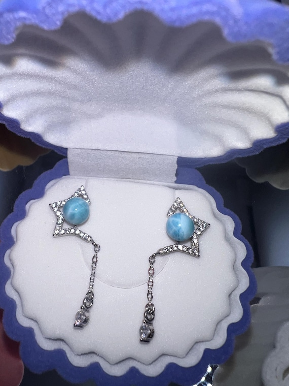 Larimar earrings dangling