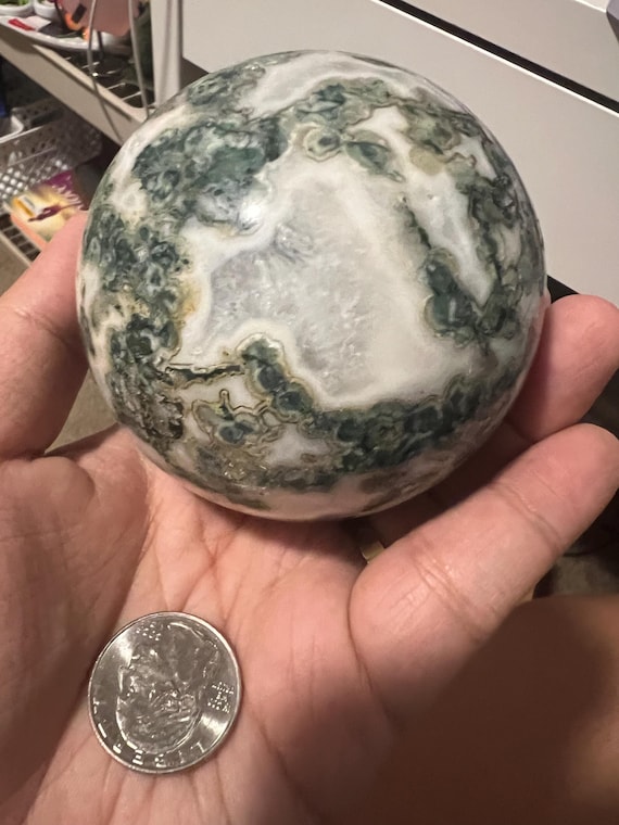 moss agate sphere with pink uv reaction rare