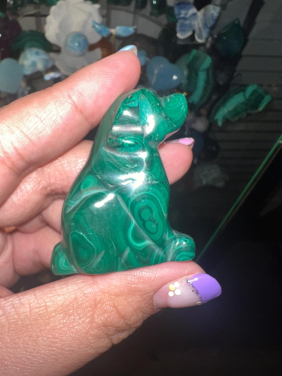 malachite dog carvings