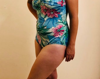 Blue Floral Vintage One-Piece Swimsuit