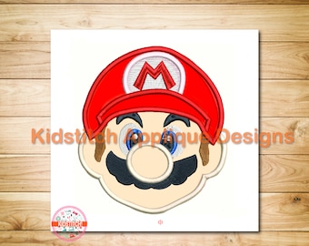 Super Mario Kopf Stickdatei Stickdatei, Super Mario Applikation, 3 Größen