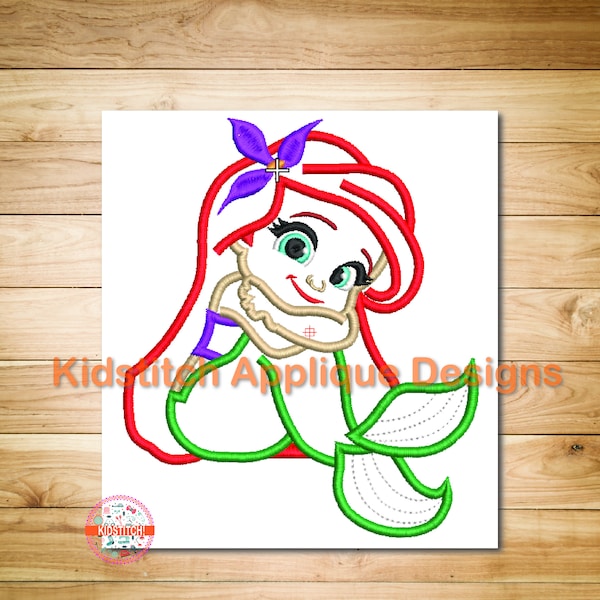 Little Mermaid Digital Machine Embroidery Applique Design, Mermaid Ariel Applique 3 Sizes