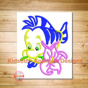 Flounder Fish Digital Machine Embroidery Applique Design, Little Mermaid Fish Applique 3 Sizes