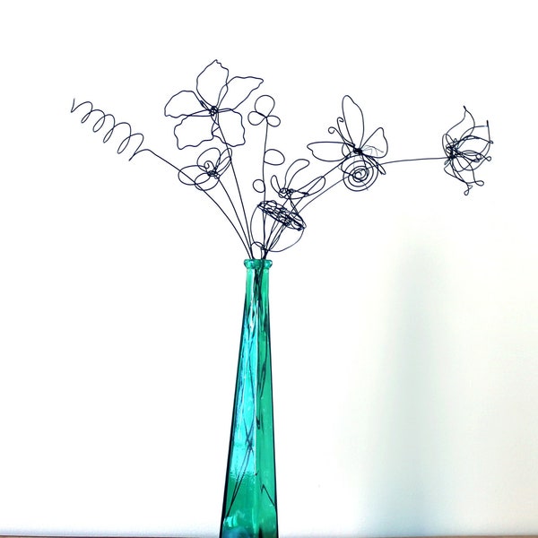 Mix and Match 3D Wire Flowers/Steel Wire Flower Bouquet/metal flower sculpture/ wire art wall decor/Personalized handmade metal flowers