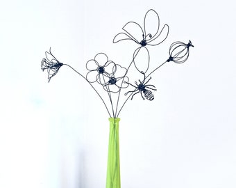 Mix and Match 3D Wire Flowers/Steel Wire Flower Bouquet/metal flower sculpture/ wire art wall decor/Personalized handmade metal flowers