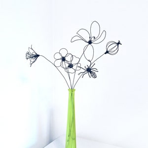 Mix and Match 3D Wire Flowers/Steel Wire Flower Bouquet/metal flower sculpture/ wire art wall decor/Personalized handmade metal flowers