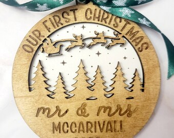 Personalized Our First Christmas Ornament, Mr & Mrs Ornament, Christmas gift for, newlyweds, just married, 2022, stocking stuffer