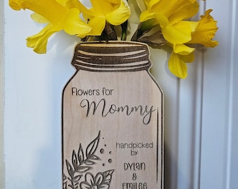 Flower Jar customized for mom or grandmom, small bouquet holder from children with stand or magnets