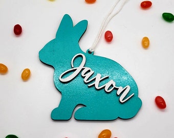 Personalized Bunny Shape Easter Tag, Wooden Easter Basket Tag, Easter Name Tag, Wood Tag, Bunny Name Tag, Custom Easter Gift, Gift for Kid