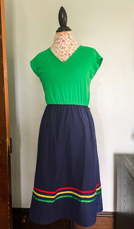 Green and Navy Two-Tone Dress