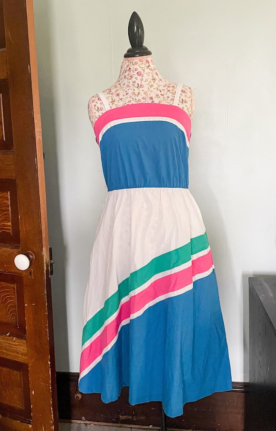 Pink and Blue Striped Sundress - image 1