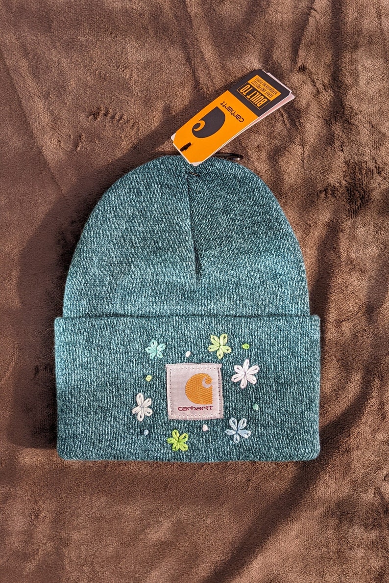 Floral Embroidered Carhartt Beanie Etsy
