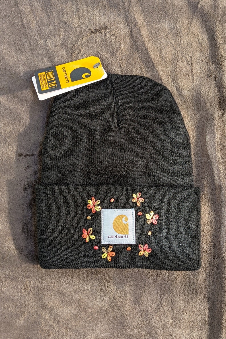 Floral Embroidered Carhartt Beanie Etsy