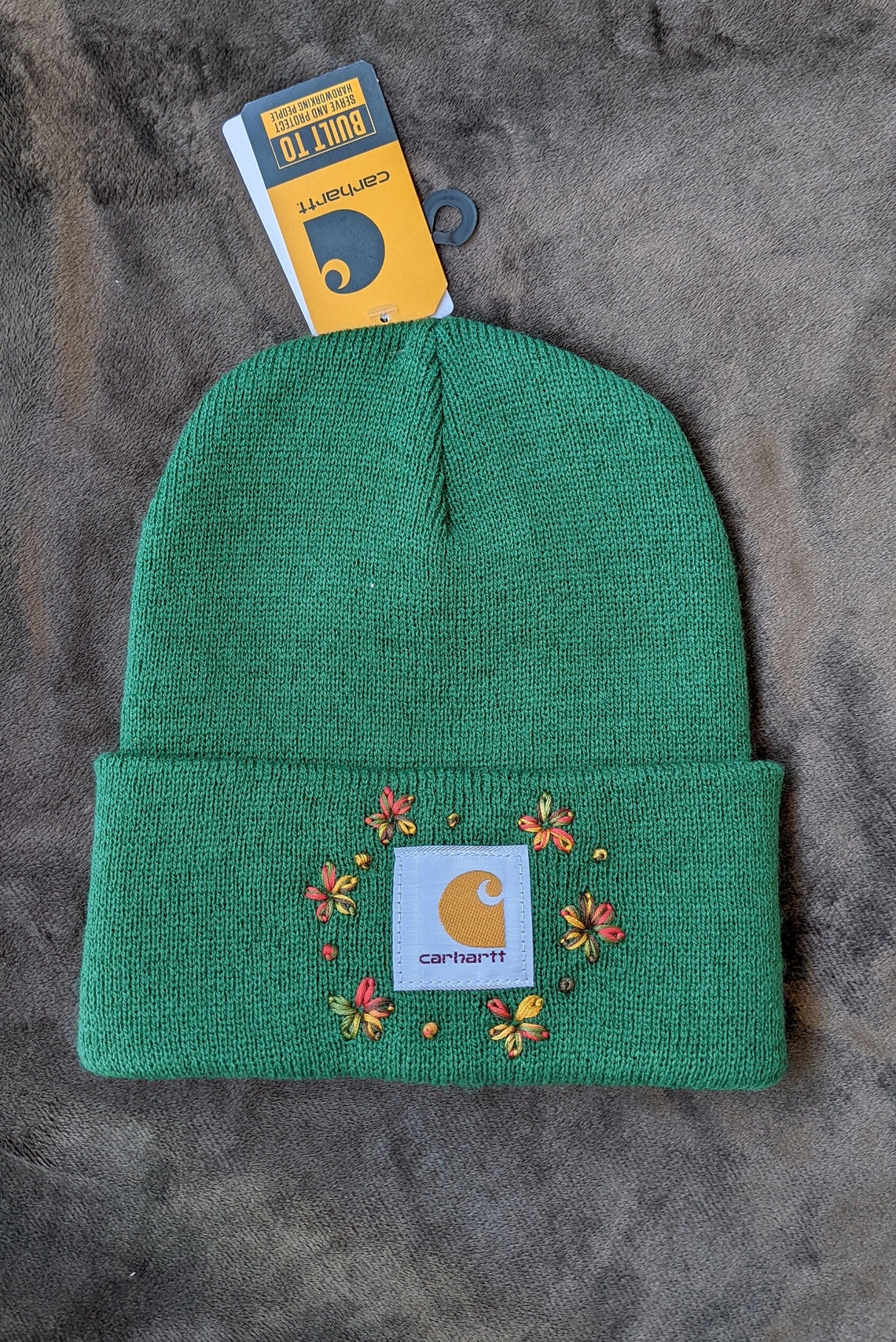 Floral Embroidered Carhartt Beanie Etsy
