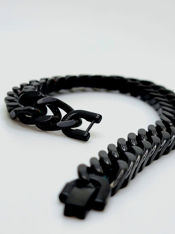 Silver and Black Cuban Link Bracelet 