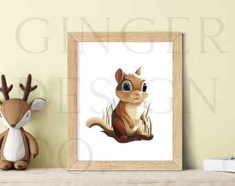 Hand-Drawn Baby Chipmunk Art Print – Fine Art Paper