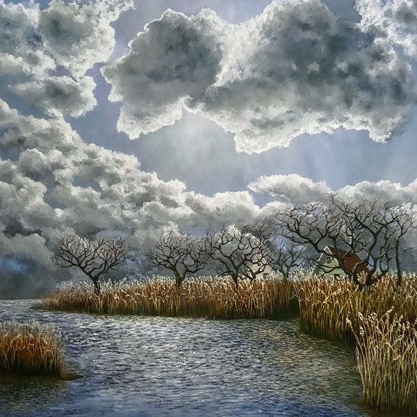 Serene River Landscape Art Print: Signed & Numbered (COA)