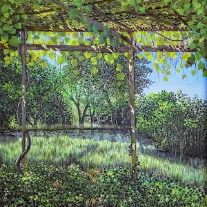 Grape Arbor Landscape Art Print: Signed Ink-Jet Wall Decor