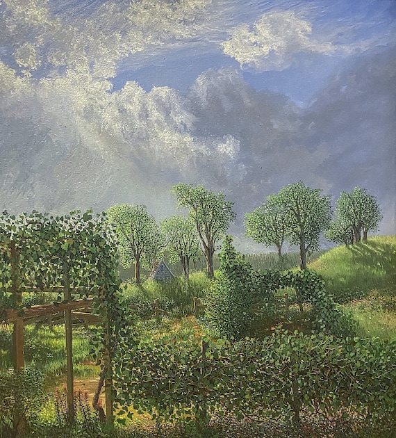 オリジナルの夏の風景油絵(キャンバス)(40 x 36インチ オリジナルの夏の風景油絵(キャンバス)(40 x 36インチ