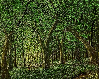 Impresión artística de un bosque caprichoso: paisaje inspirado en la naturaleza