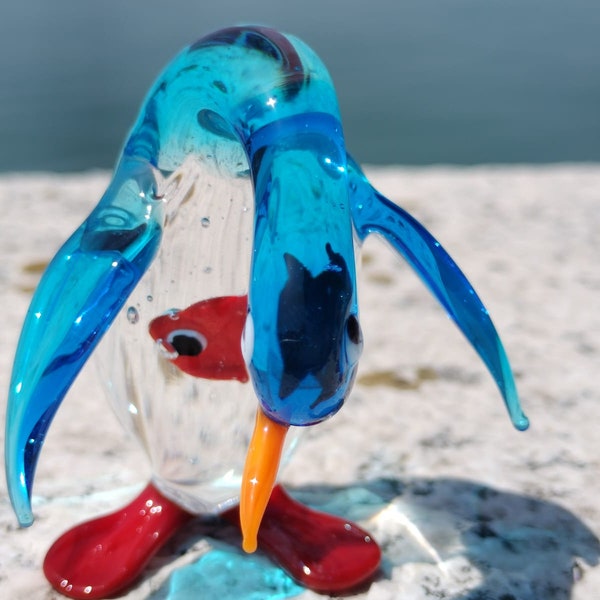 Aquarium en verre de Murano avec poissons rouges, Aquarium avec poissons rouges, Aquarium avec poissons rouges, Aquarium pingouin avec poissons rouges, Idée cadeau, Aquarium