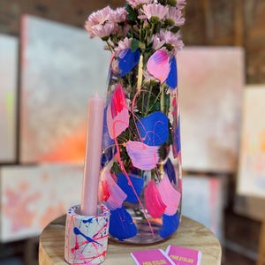 Flower vase glass colorful blue pink | Smiley | Unique | Glass vase | Statement decoration | Gift | Dried flowers