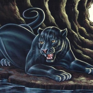 black panther wild animal black velvet oil painting handpainted signed art